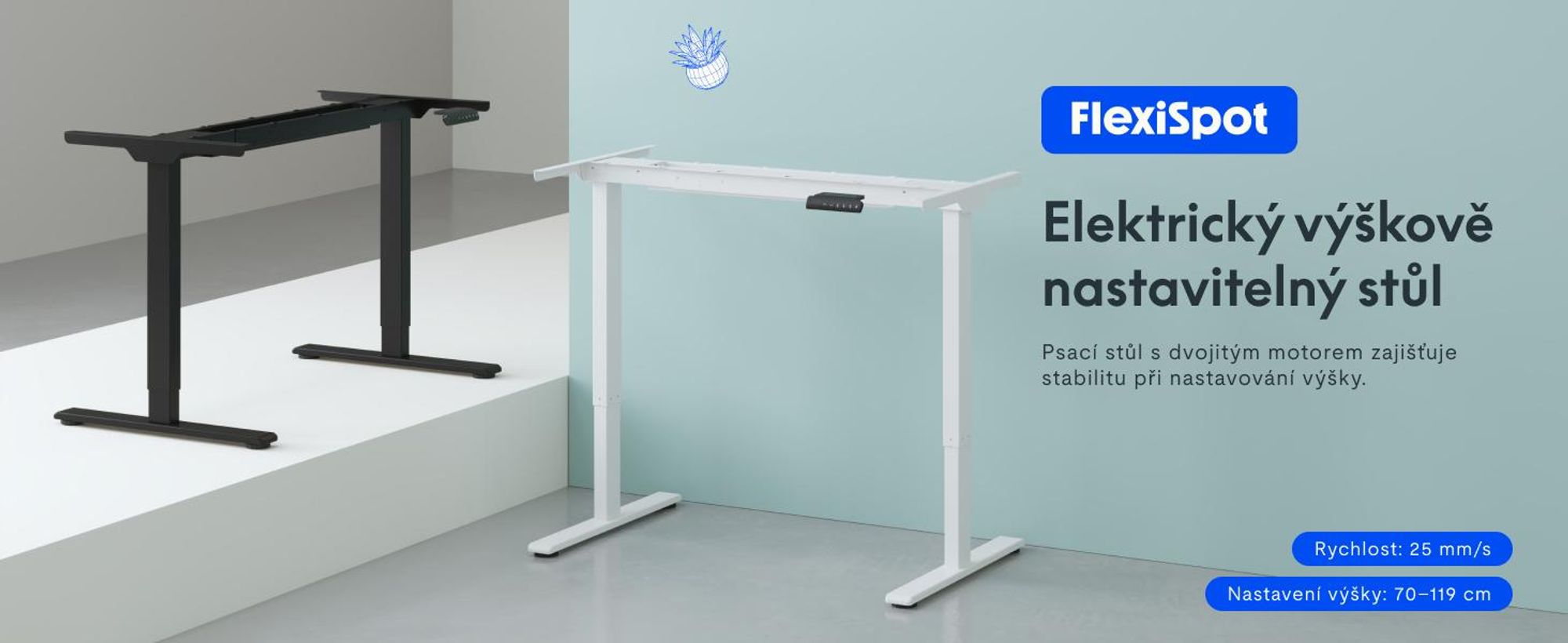 FlexiSpot E1 Pro Výškově nastavitelný stůl, duální motor, nosnost 100 kg, 4 paměťové ovládání, ochrana proti kolizi, elektrický rám stolu (šedý)