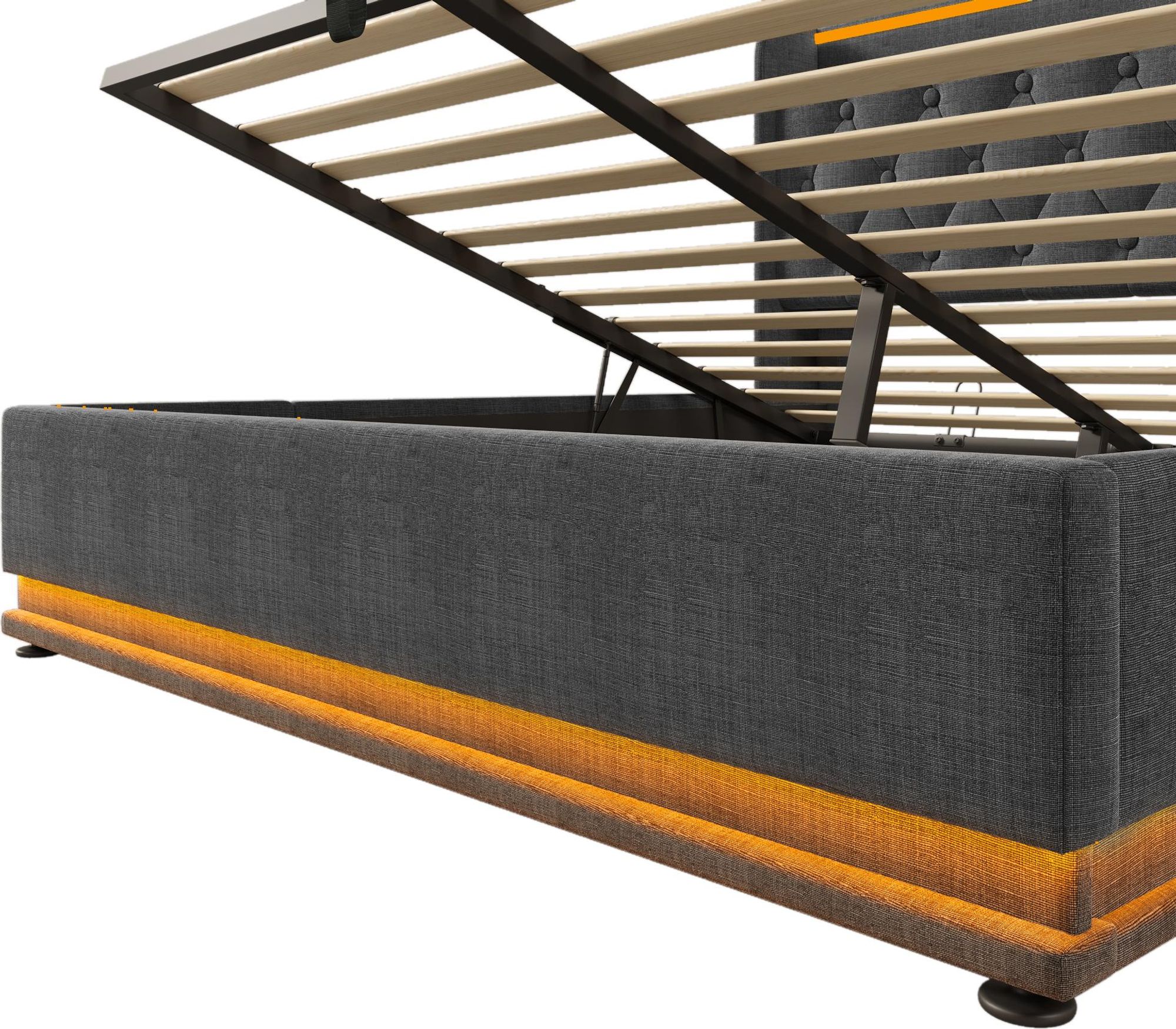 Flieks Polsterbett 140x190cm mit Ladefunktion (USB&Typ-c), Jugendbett Doppelbett Stauraumbett mit LED, Hydraulisches Boxspringbett, Leinen, Grau