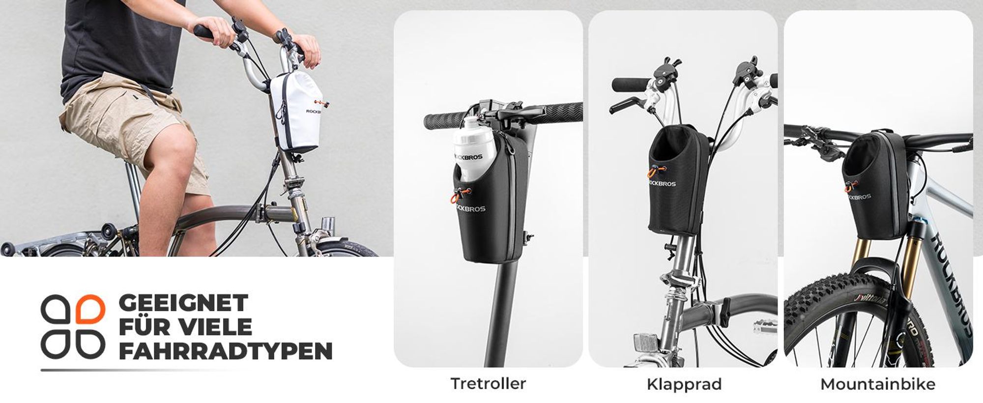 ROCKBROS Fahrrad Trinkflaschenhalter Lenkertasche Flaschentasche am Lenker Zubehör für E Scooters, Falträder, Mountainbikes, Rennräder