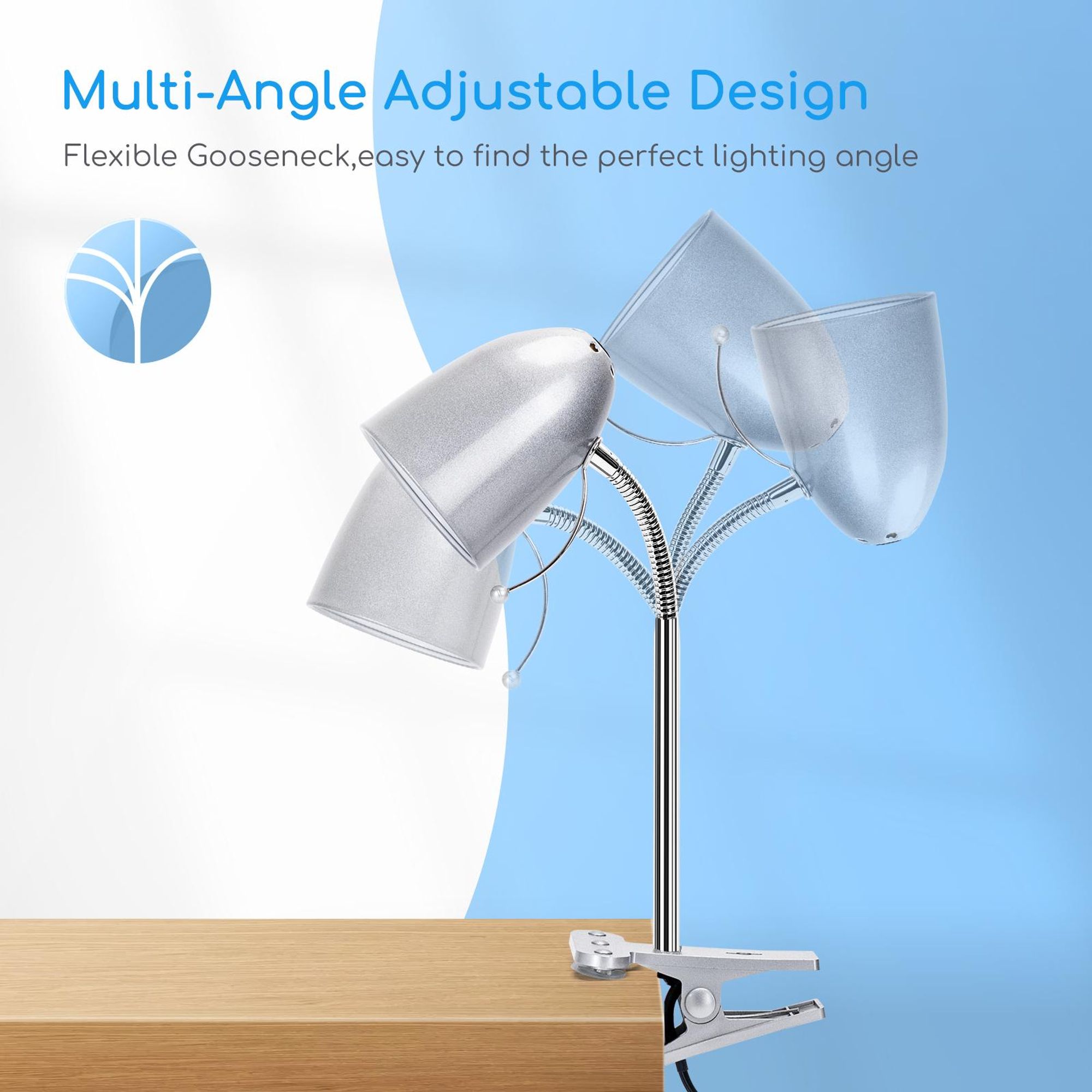 Aigostar Klemmlampe Retro, Schreibtischlampe Klemmbar, Ohne Glühbirne, Passend für E27 Modell LED Glühbirne, 153cm Kabel mit Schalter,Silber