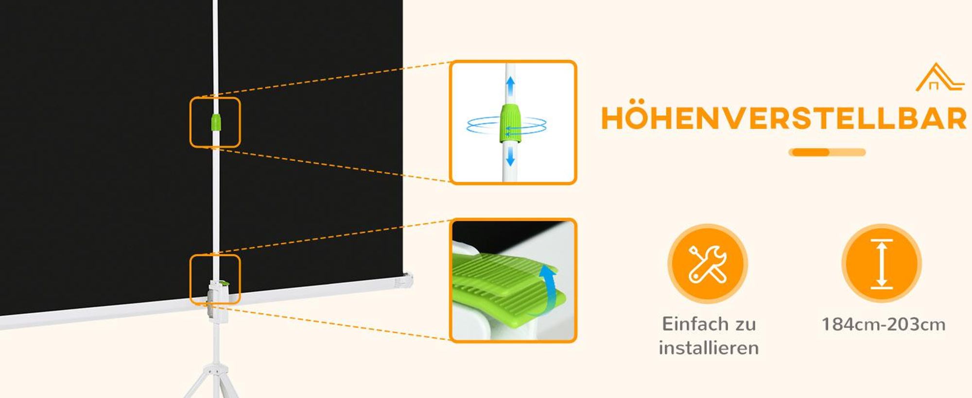 HOMCOM Beamer Leinwand mit Stativ, 4:3 Projektionsfläche, Präsentationswand