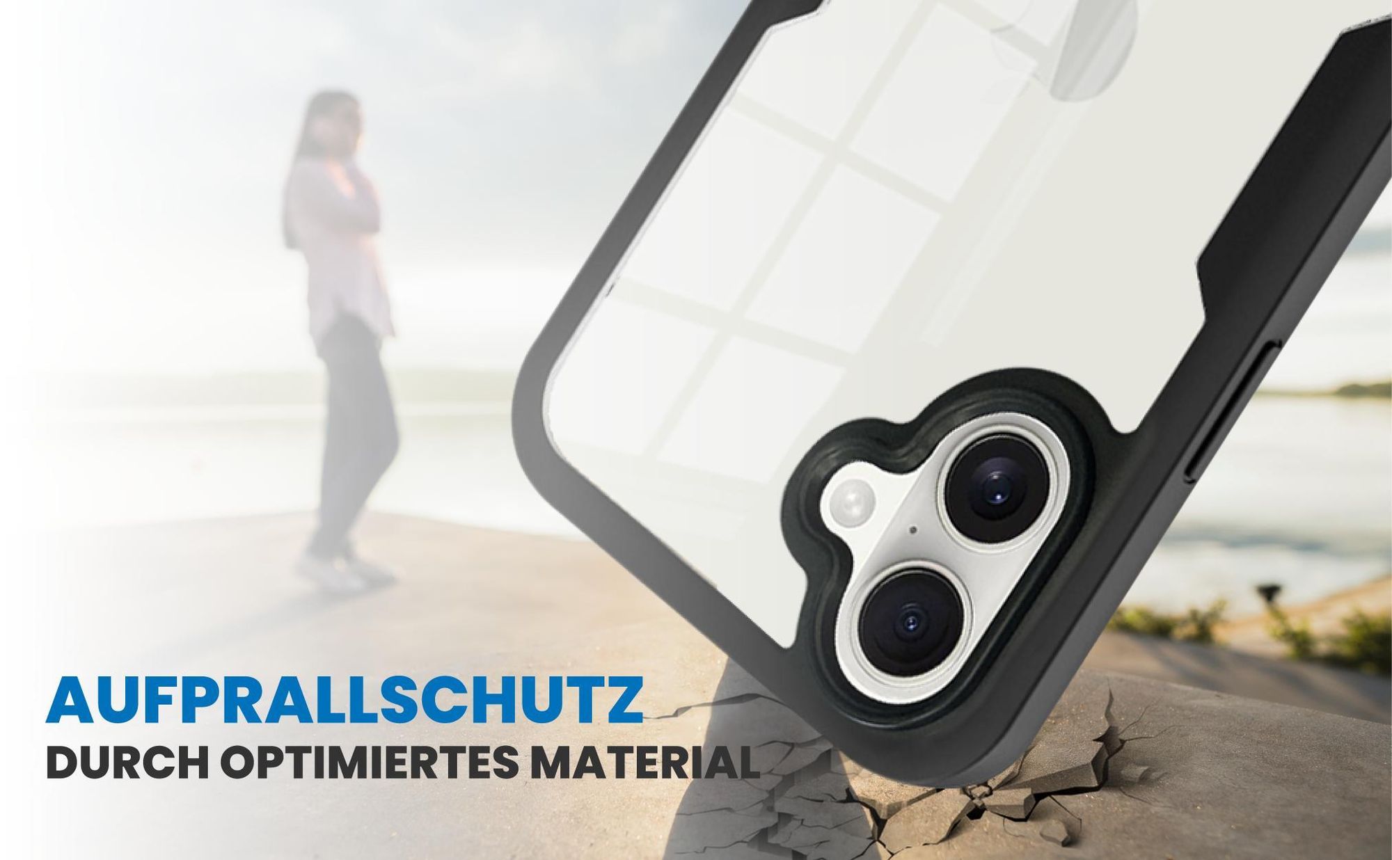 Schwarzes Front Back Cover für Apple iPhone 16 mit Aufprallschutz