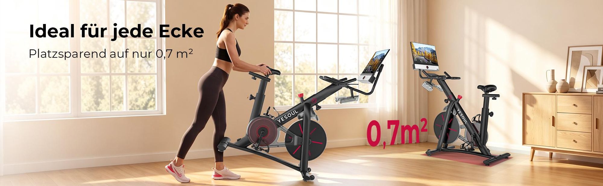 YESOUL G1M Plus- Leises Magnetischer Heimtrainer, 21.5Zoll FHD-Display, 0-100% Verstellbarer Widerstand, 360°Sound, Bildschirmspiegelung &App-Training