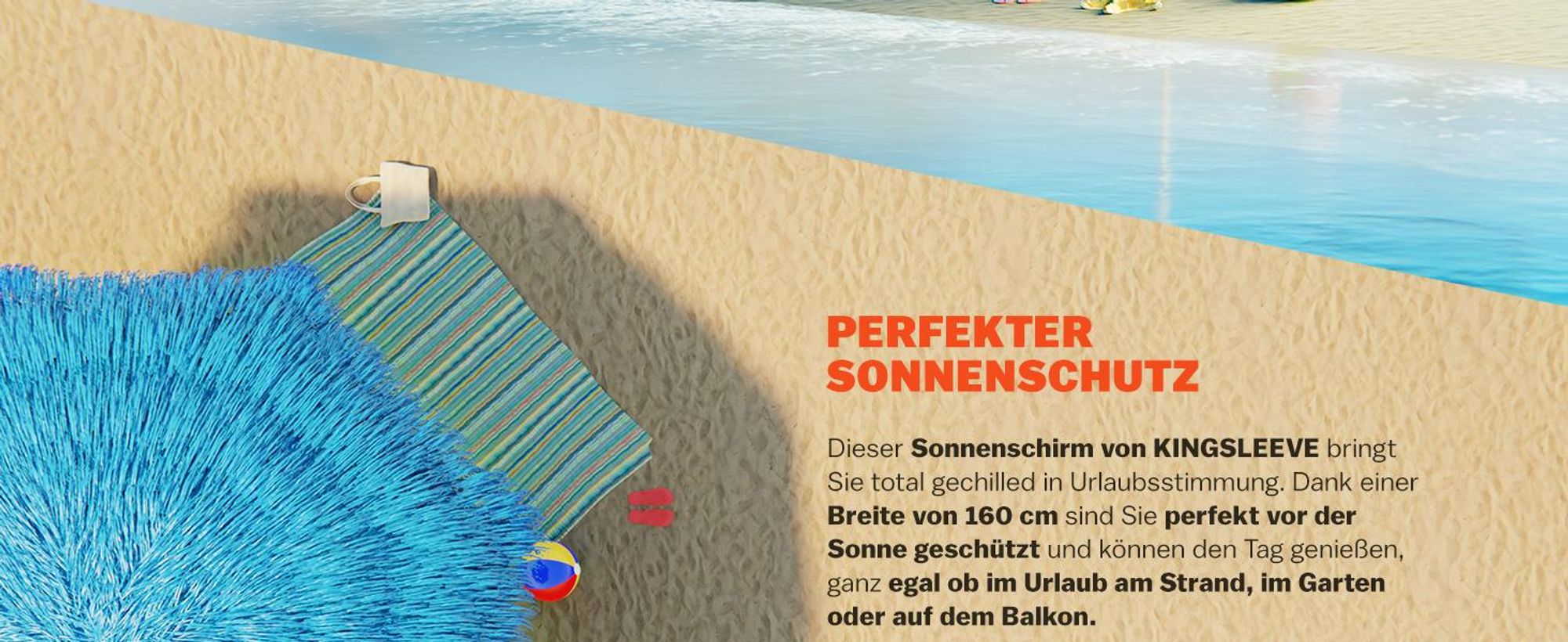 KINGSLEEVE® Sonnenschirm Hawaii Ø160cm Neigbar Höhenverstellbar UV Schutz 30+ Groß Rund Balkon Strand Strohschirm Strandschirm Bast Hawaiischirm Blau