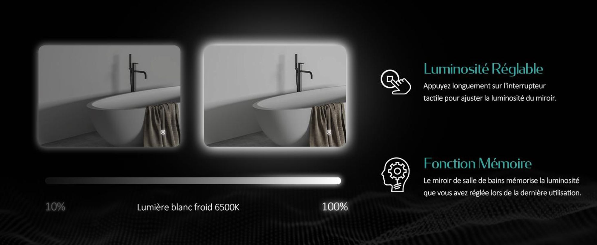 EMKE LED Miroir de salle de bain 50x70cm Miroir de salle de bain avec éclairage blanc froid Miroir de salle de bain lumineux Miroir mural avec interrupteur tactile