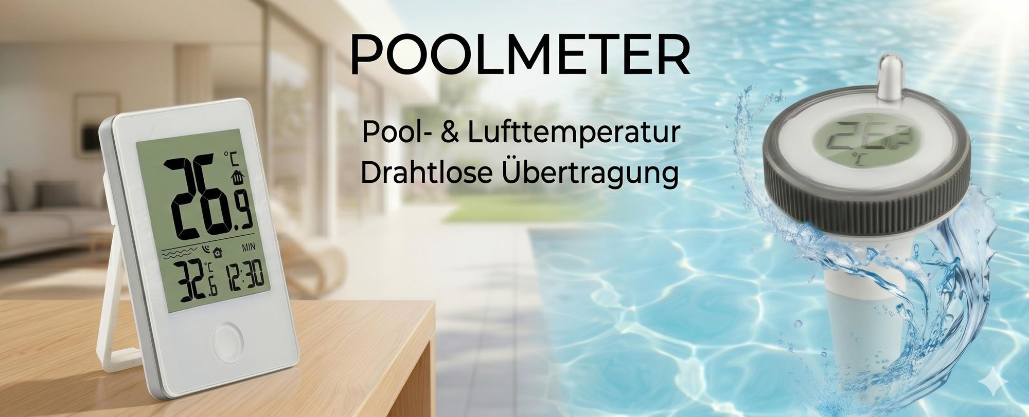 Kabelloses schwimmendes Poolthermometer, Schwimmbad IP67 Wasserthermometer mit LCD Display - POOLMETER