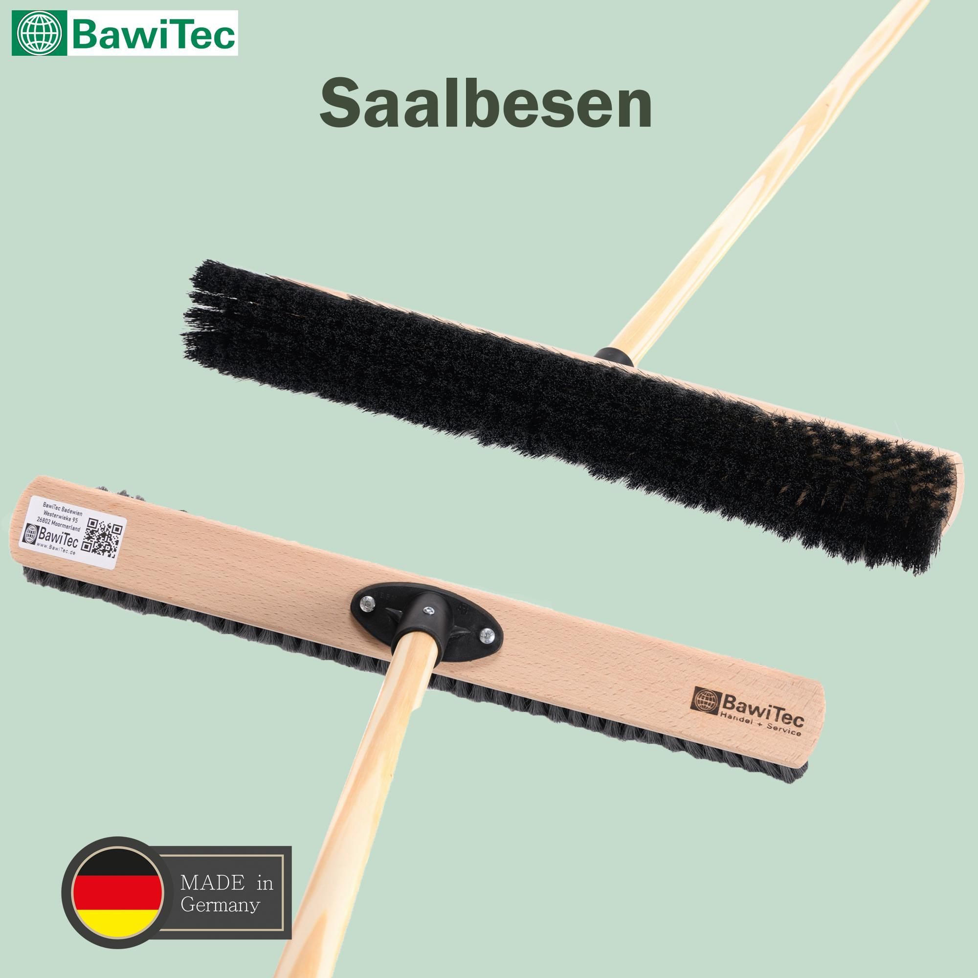 Hochwertiger Saalbesen 50 cm Breit schwarze weiche Kunsthaar Borsten mit QuickFix-Stielhalter und Stiel Holzstiel 160 cm Lang Besen für Innen