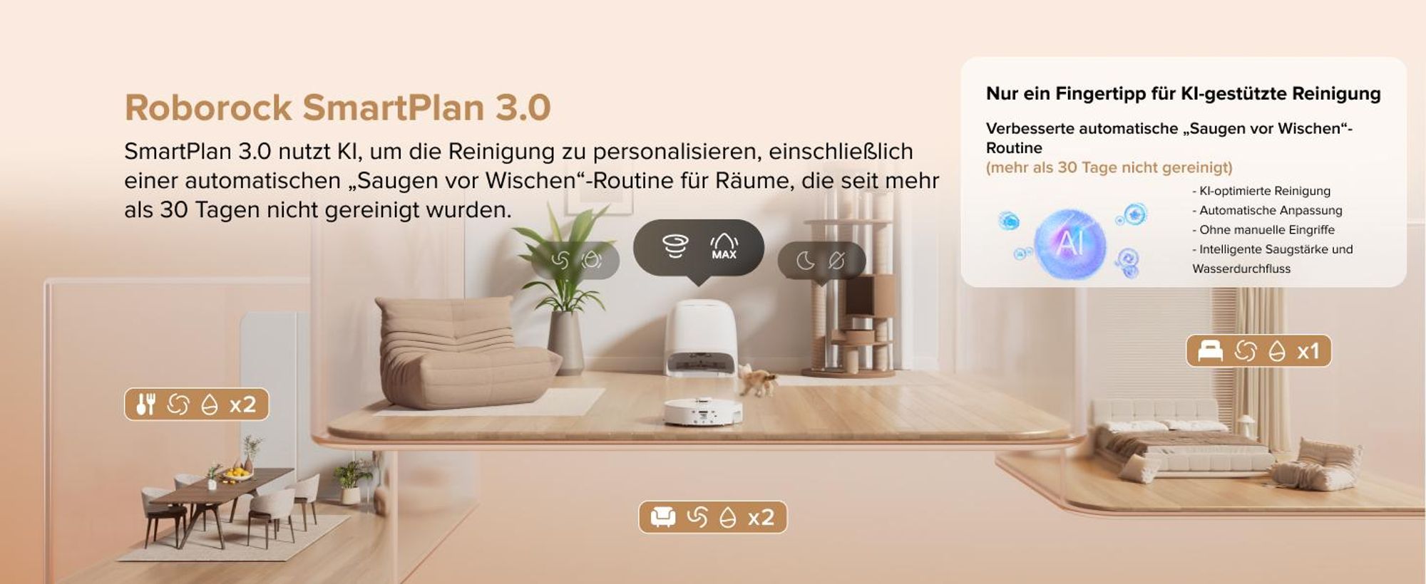 Roborock Qrevo Curv 2 Flow Staubsauger Roboter mit Wischfunktion, SpiraFlow-Wischwalze mit Selbstreinigung, 20.000 Pa, 75 °C Heißwasser-Moppwäsche