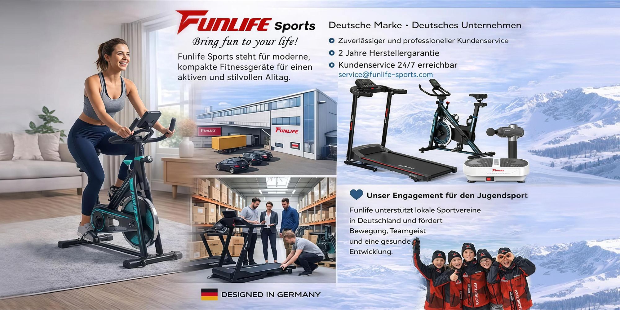 FunLife C1 Heimtrainer – Smart Indoor Bike mit Bluetooth & App-Training, leiser Riemenantrieb, stufenloser Widerstand, bis 120 kg, Neon-Rot