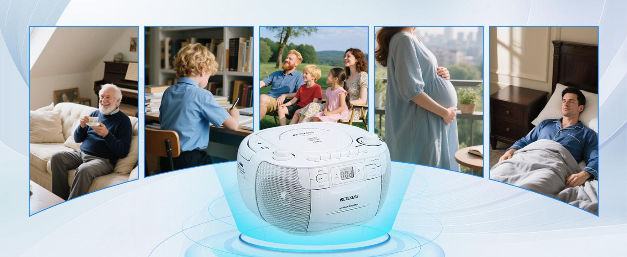 Retekess TR621 Přenosné CD rádio, kazetový přehrávač CD, stereo s AM FM rádiem, kazetový magnetofon, podpora USB/TF/sluchátek, s dálkovým ovládáním