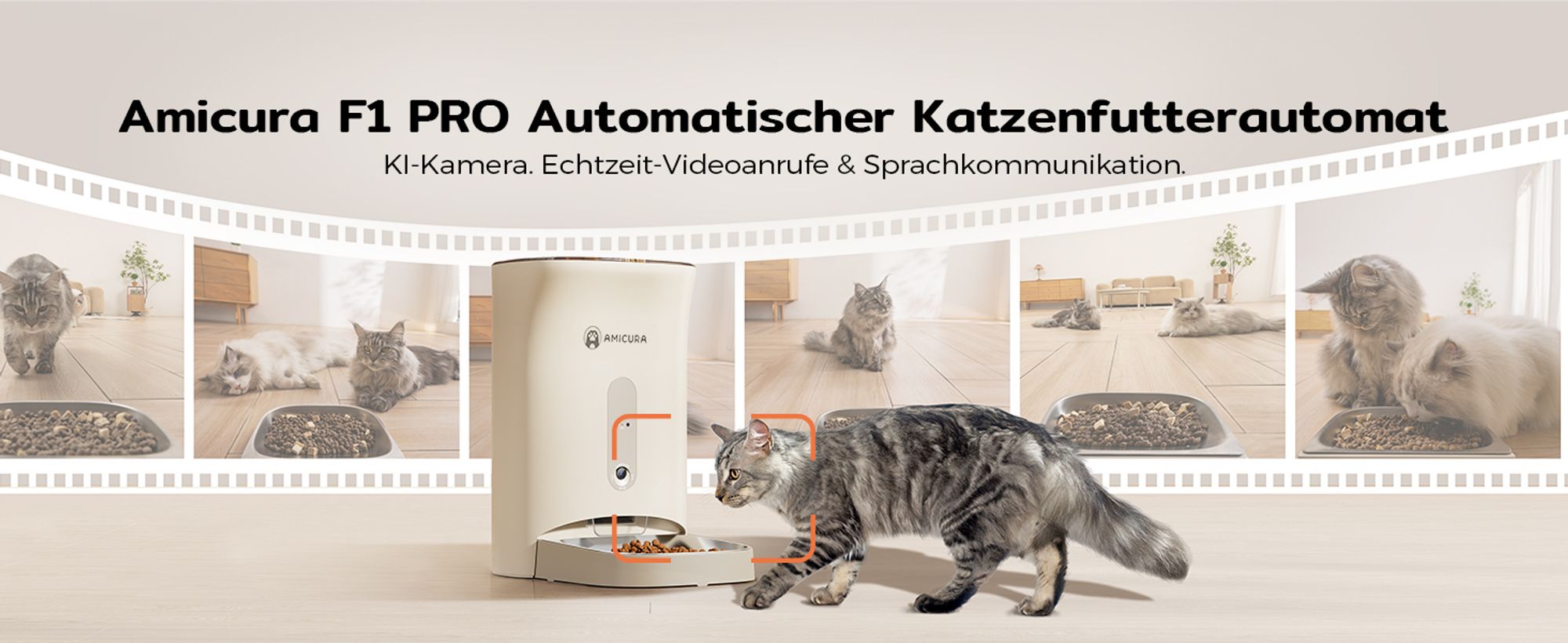 Amicura F1 Pro Futterautomat 3-Fach Frischeschutz, Anti-Blockade-System, 2.4G/5G Dual-WiFi, 4.5L Automatischer Futterspender