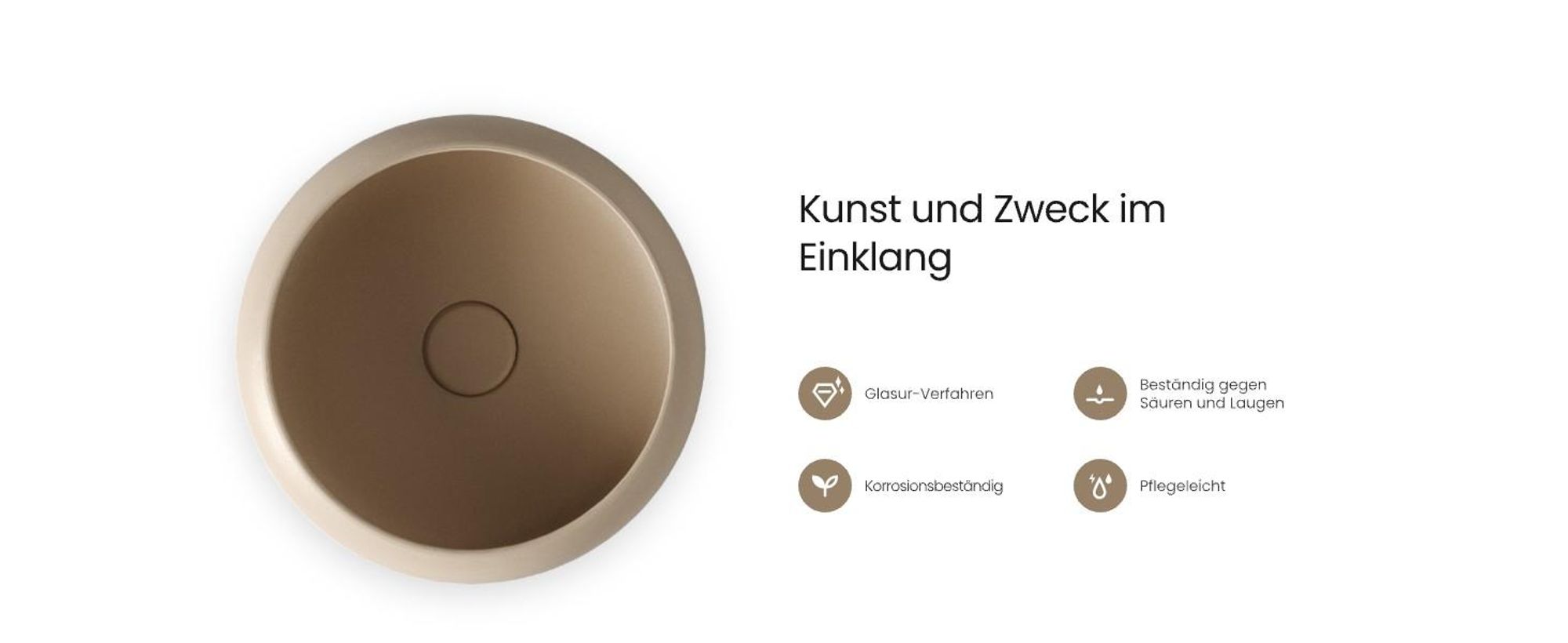 EMKE Design Waschbecken Rund – Keramik Aufsatzwaschbecken 36 x 36 x 12 cm, Matt Pale Beige, s Design für Badezimmer und Gäste-WC