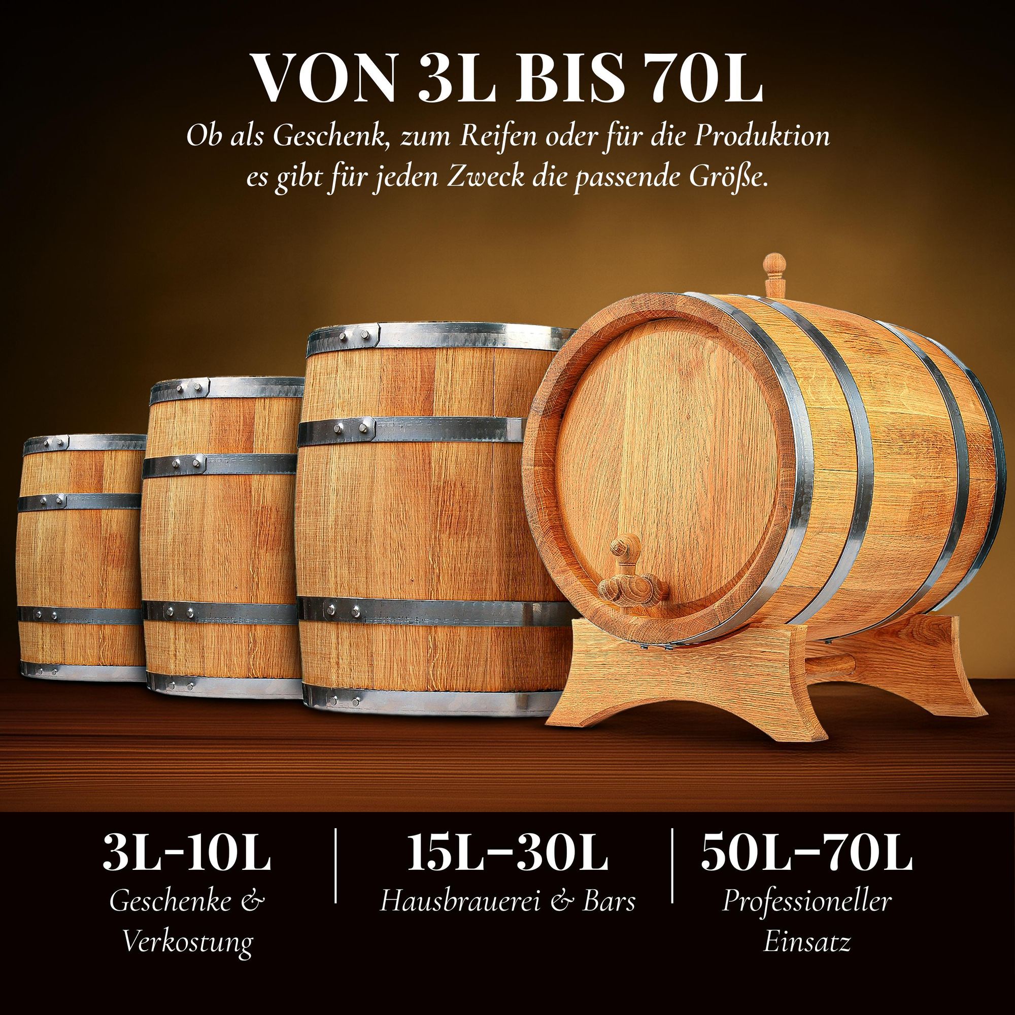 Eichenfass 50L aus Naturholz – Whiskyfass, Weinfass, Holz Fass Deko – Eiche hellbraun, mit Ständer und Zapfhahn – Geschenk für Bar & Zuhause