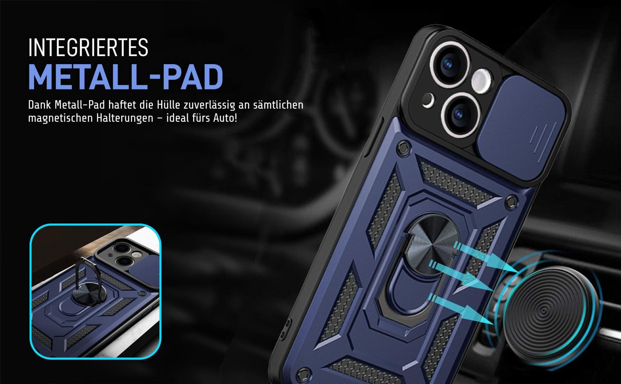 Bumper für Apple iPhone 14 in Blau mit Metallplatte