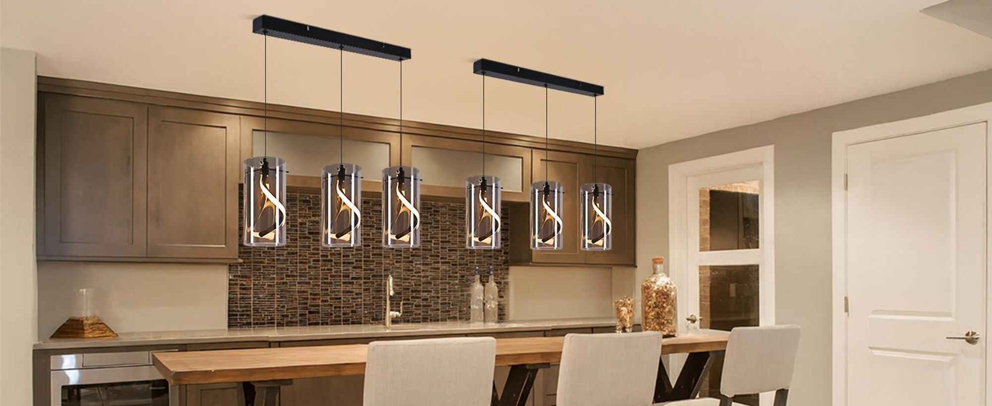 ZMH LED Pendelleuchte Esstisch Hängelampe Hängeleuchte Glas 3 Flammig Hängend Esstischlampe Rauchgrau Pendellampe Höhenverstellbar 3000K für Esszimmer