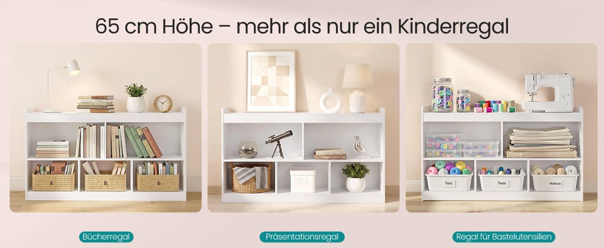 SONGMICS Kinderregal, Spielzeug Aufbewahrung, Spielzeugregal, Bücherregal Kinder, Montessori Regal, 5 offene Fächer, Kinderzimmer Wohnzimmer