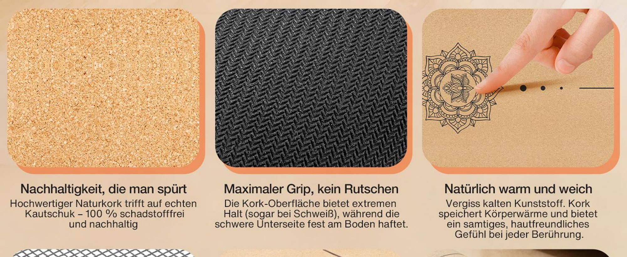 DH FitLife Kork Yogamatte, rutschfest, nachhaltig & schadstofffrei, inkl. Tragegurt, Kork + Naturkautschuk, für Yoga & Pilates
