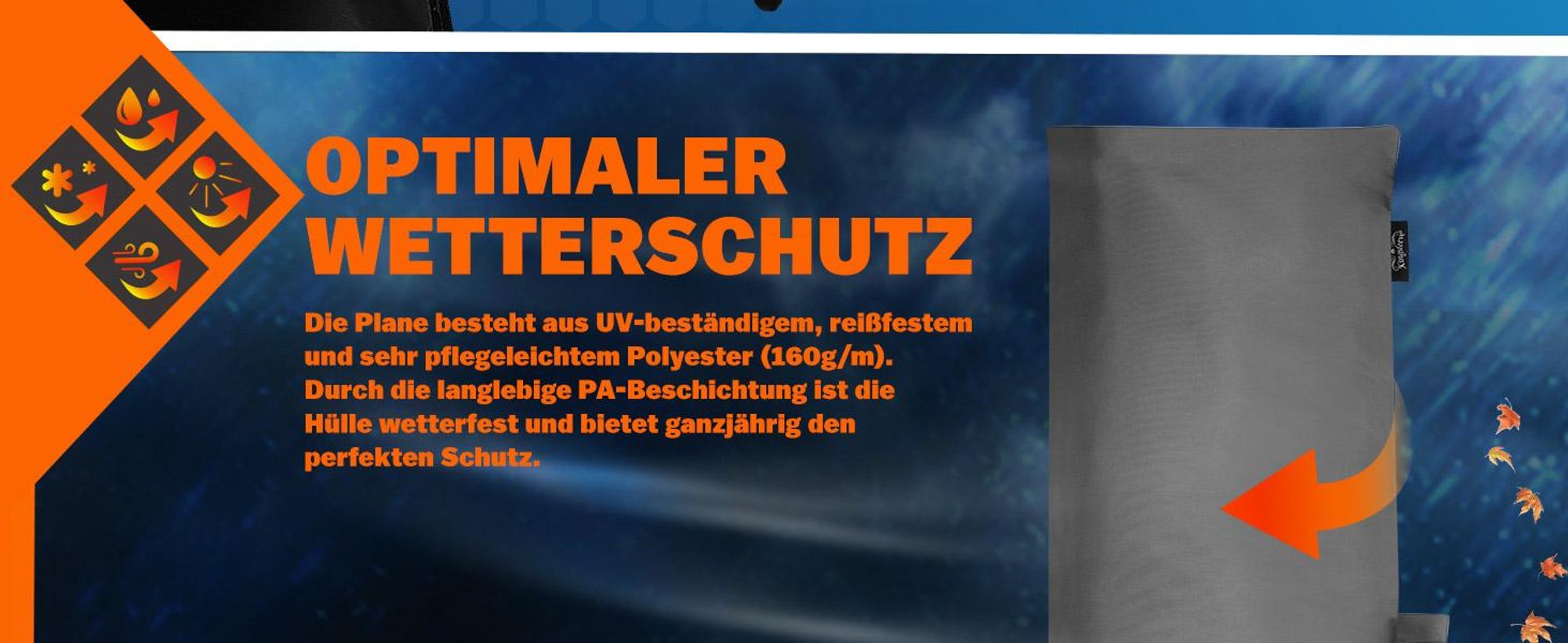 KINGSLEEVE® Sonnenschirm Abdeckung bis Ø 350 cm mit Stab Winterfest Wetterfest Robust Reißfest Groß Wasserabweisend Schutzhülle Plane Abdeckplane Grau