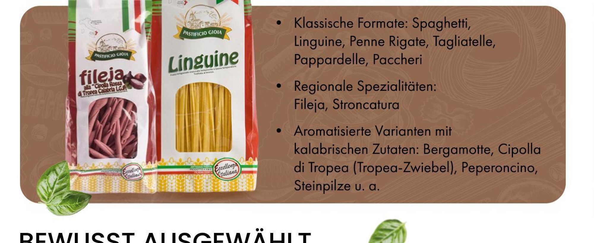 Pastificio Gioia, Nudeln Handgemachte Pasta Hartweizengrieß, Italienische Spezialitäten Lebensmittel Feinkost Delicatessen - Kalabrische Spezialität - Fileja tricolore - 500g
