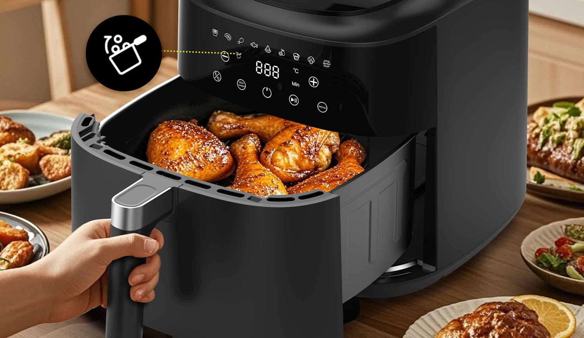 Heißluftfritteuse 9L Großkapazität - 9 Kochprogramme, 2350W hohe Leistung, 360° Heißluftumwälzung, LED-Touchscreen