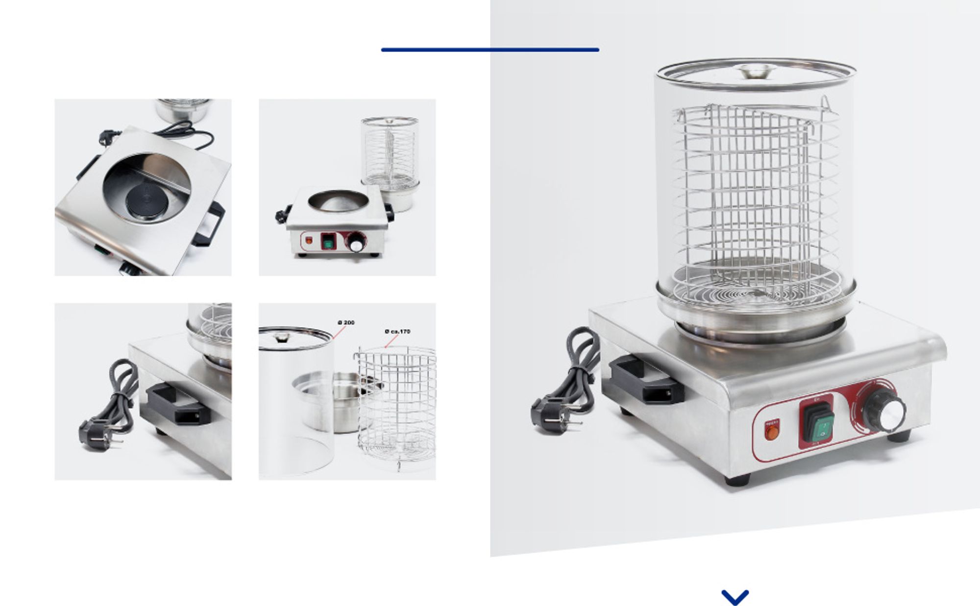 Wiltec Hot Dog Gerät 450 W aus Edelstahl, 260 x 290 x 380 mm, Wurstkocher Würstchenwärmer Hot Dog Maker Eierkocher Dämpfer