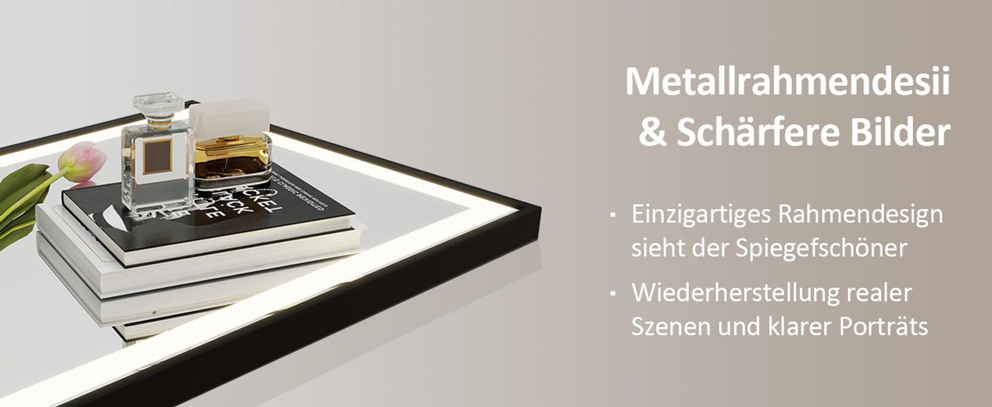 Puluomis Badspiegel 50x70 beschlagfrei mit 3 Farbe Beleuchtung, dimmbare Helligkeit, Badezimmerspiegel mit Digitaluhr, Temperatur schwarz