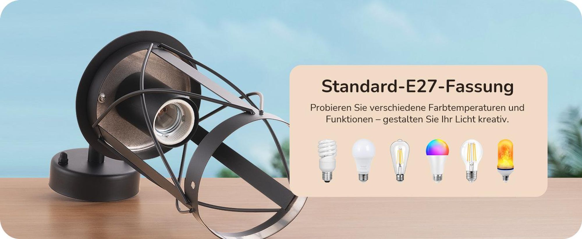 EDISHINE Wandlampe Außen/Innen, Wandleuchte mit Aluminiumrahmen und E27-Fassung, IP44 wasserdicht, Anthrazit