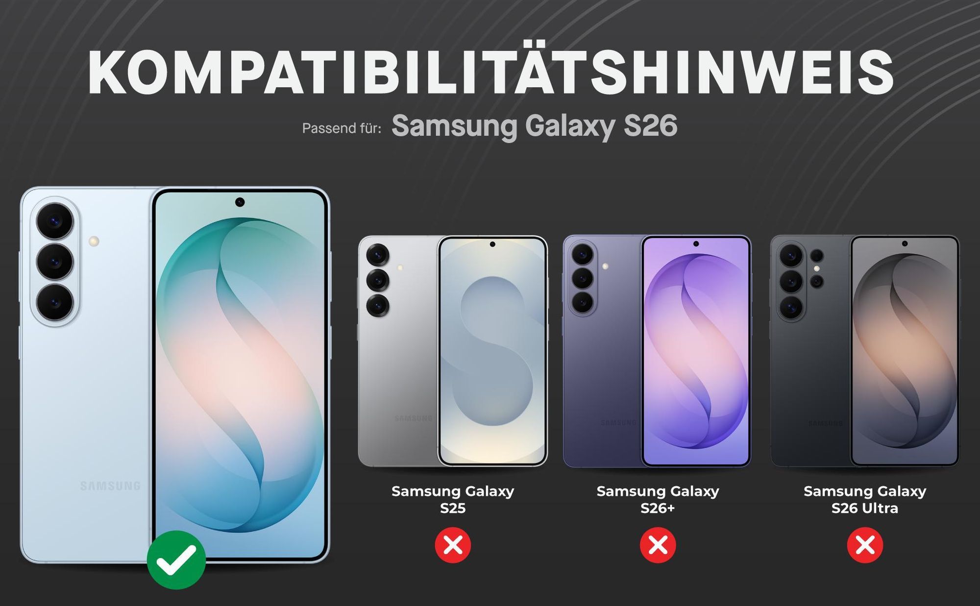 Kompatibilitätshinweise Displayglas für Samsung Galaxy S26