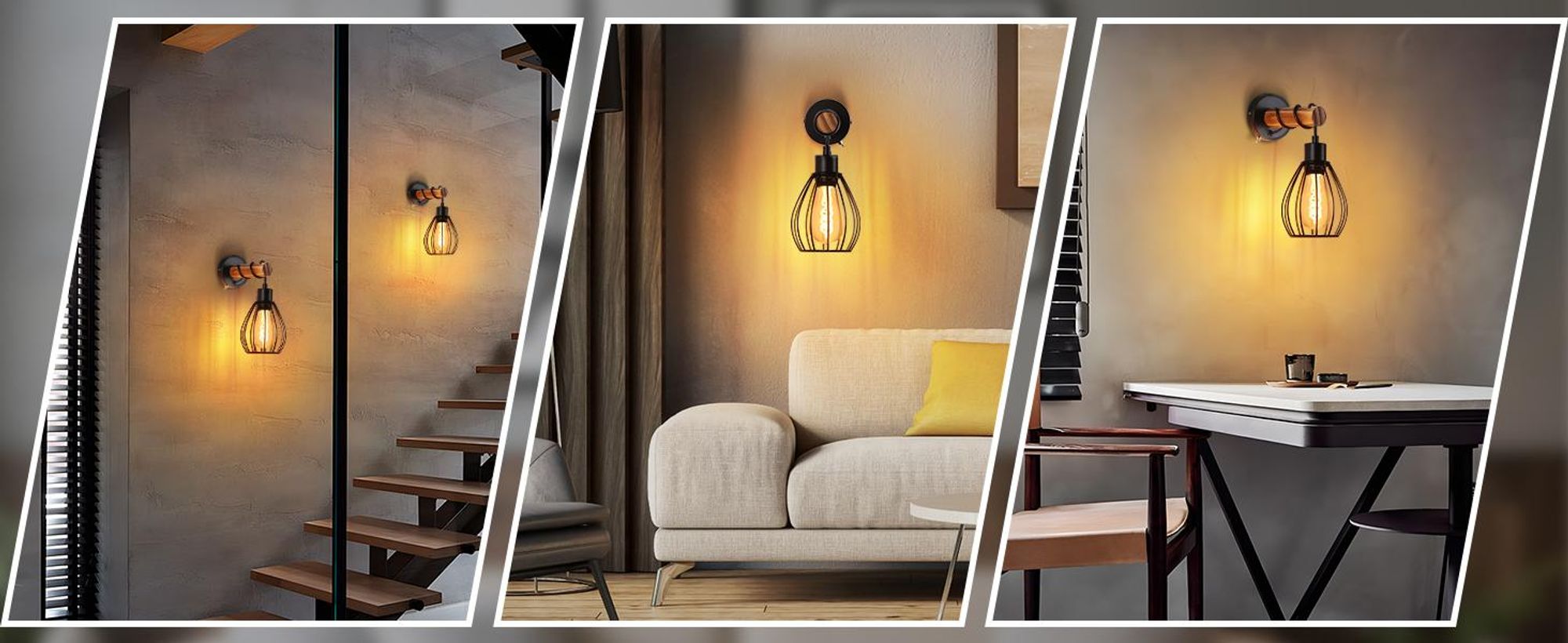 ZMH Wandlampe Schwarz Wandleuchte mit Schalter Vintage Holz Wandbeleuchtung E27 industrial Wandstrahler Metall Retro Bettlampe Ohne Leuchtmittel