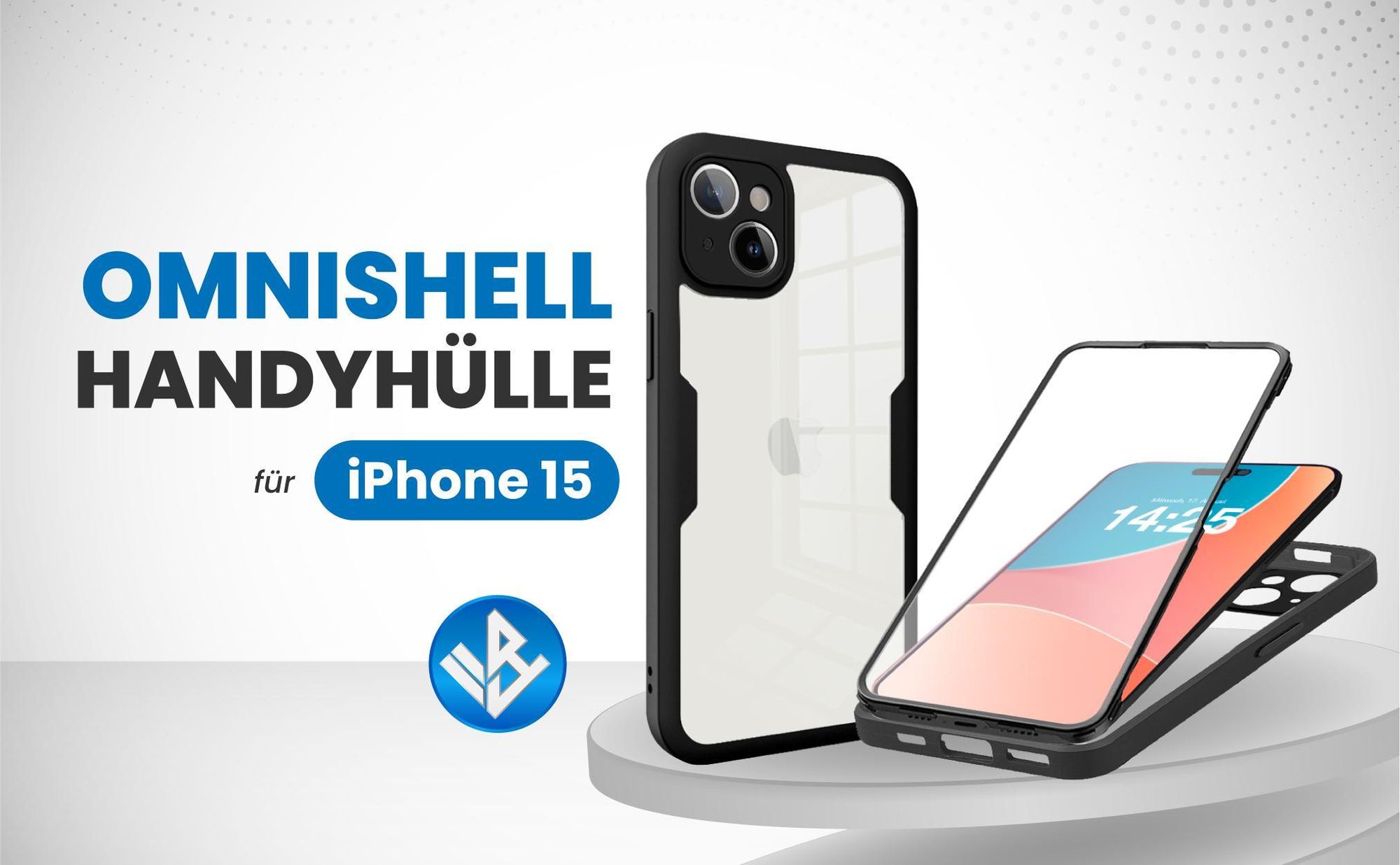 Schwarze 360 Grad Hülle für Apple iPhone 15 mit Kameraschutz
