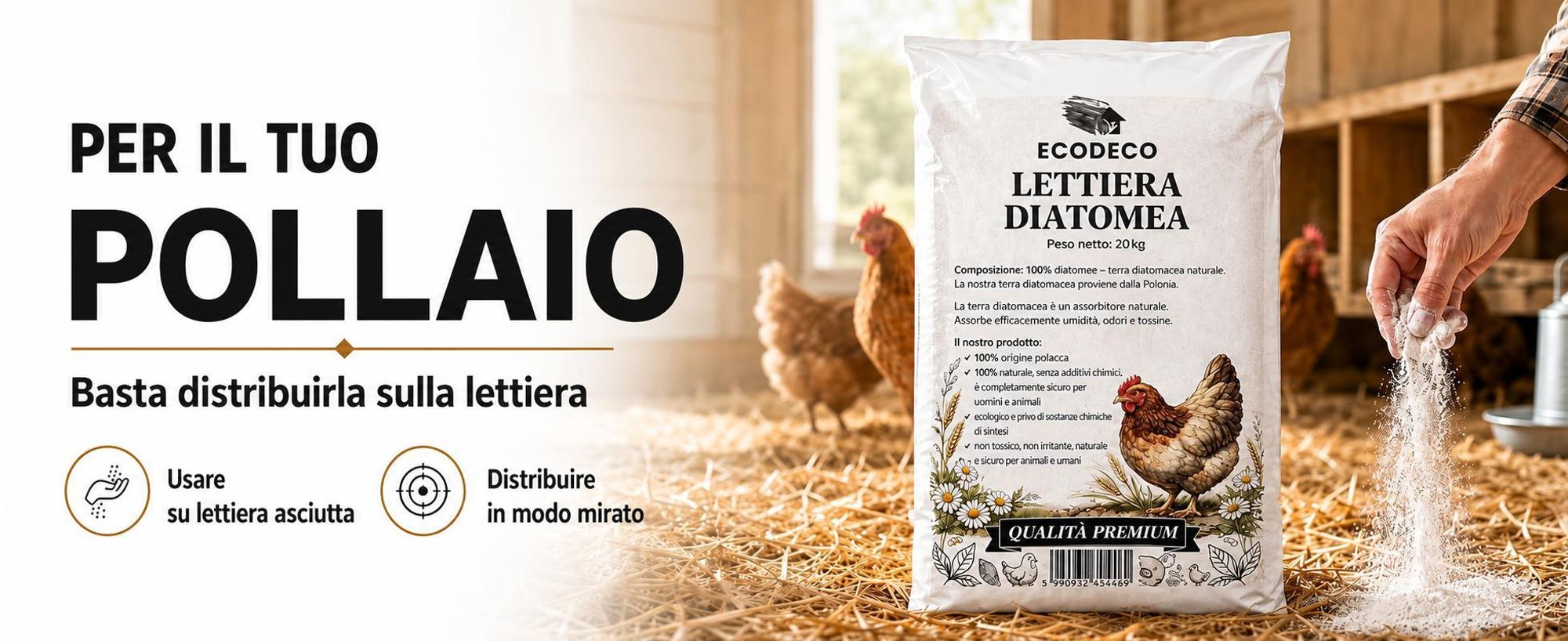Ecodeco: Terriccio di diatomee (kieselgur) da 10 kg, ideale per pollaio, lettiera e allevamento di animali – assorbente minerale, inodore