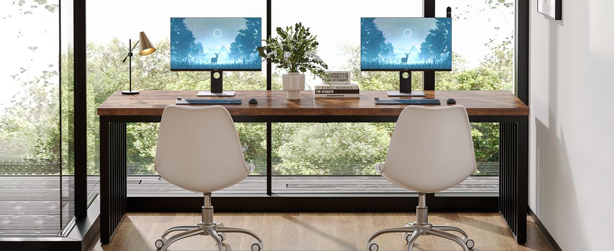 Tribesigns 180 cm Schreibtisch, großer Computertisch PC Tisch Bürotisch mit robustem Metallgestell, Arbeitsstation für Home Office, Dunkelbraun