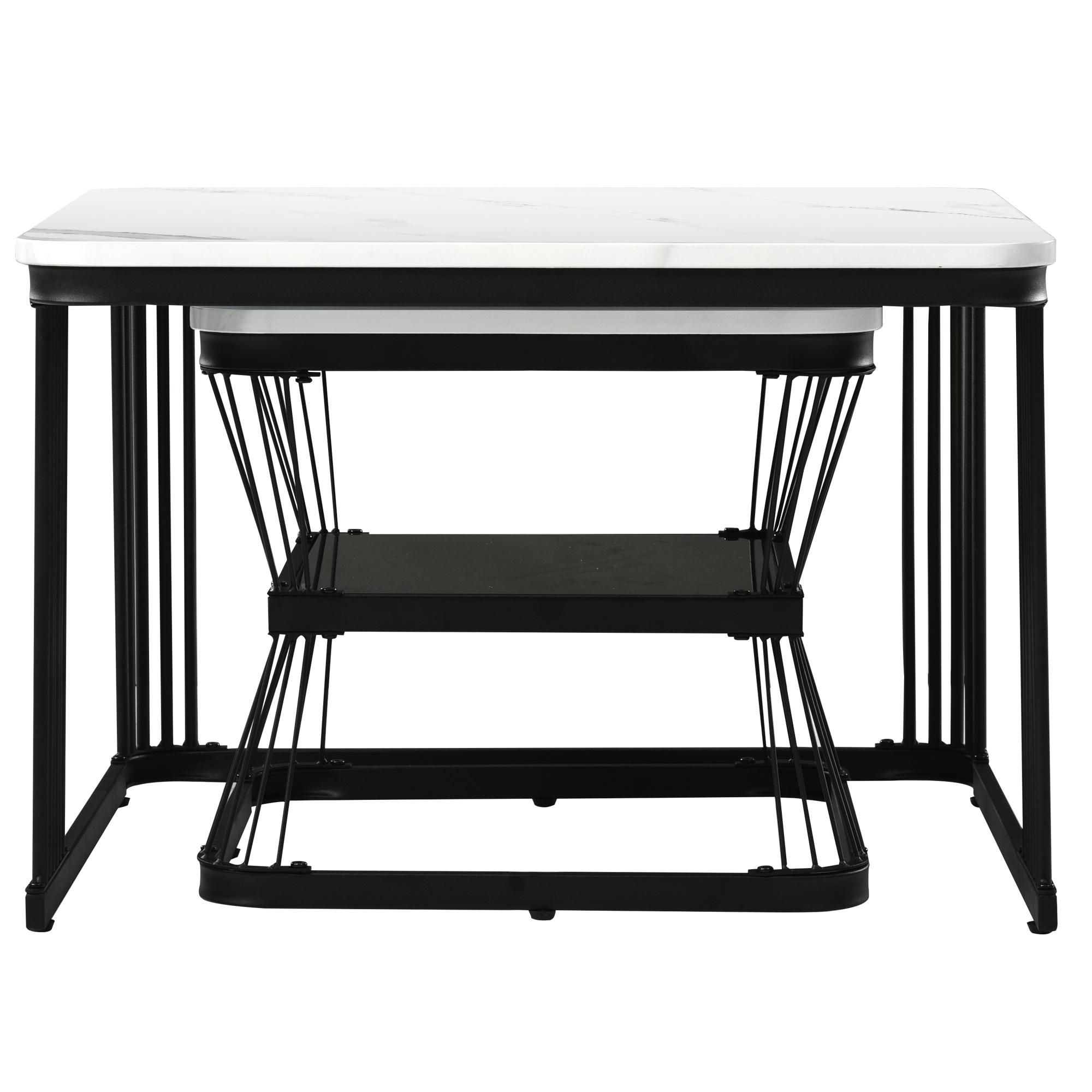Merax 2er Set Couchtisch mit Marmormuster und Metallrahmen, Satztisch Beistelltisch Kaffeetisch, 65x45cm+45x39.5cm, Schwarz/Weiß