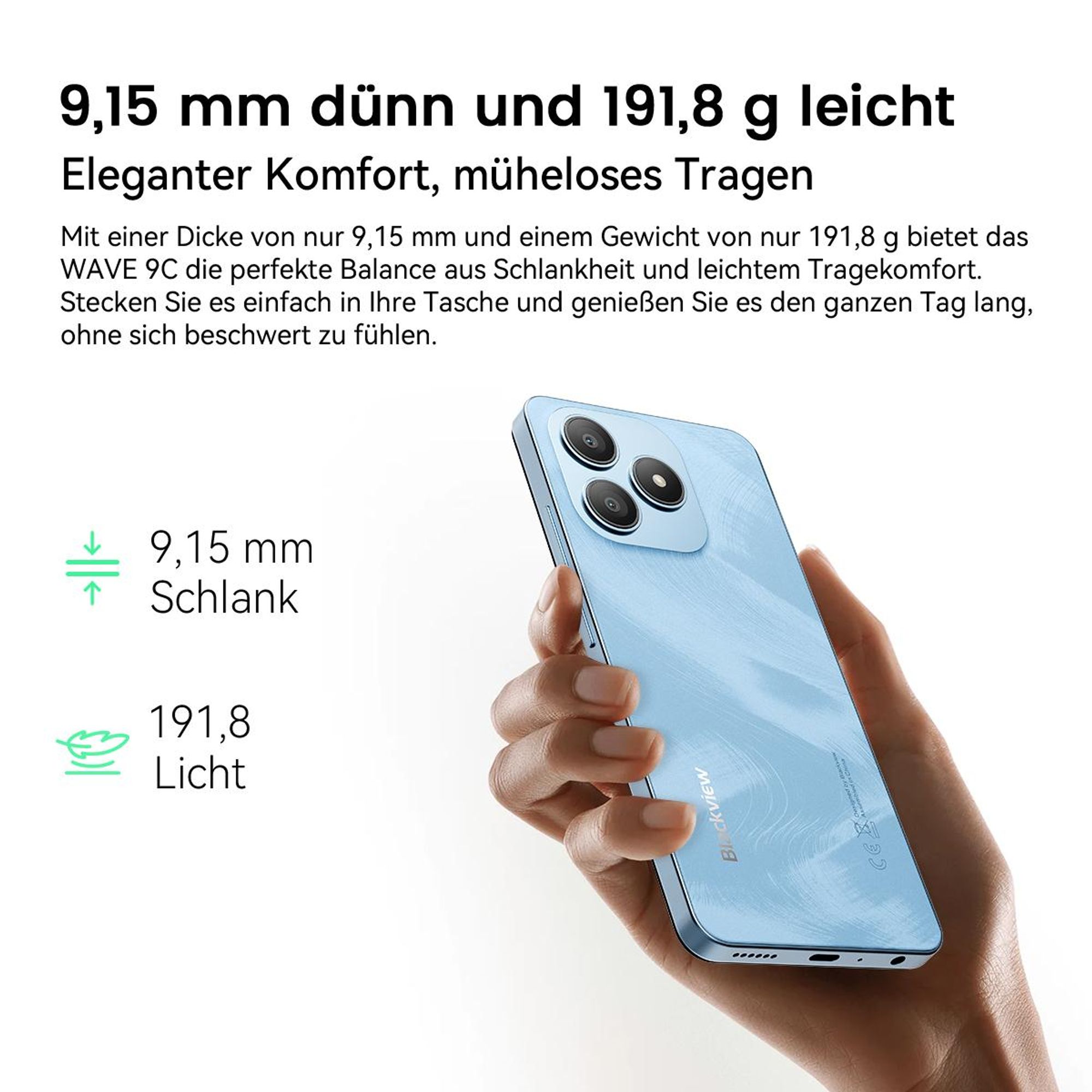 Blackview Wave 9C KI Handy Ohne Vertrag,Android15,12GBRAM+128GBROM,5000mAh,Dual SIM,1080P FHD,Fingerabdruck-Entsperrung