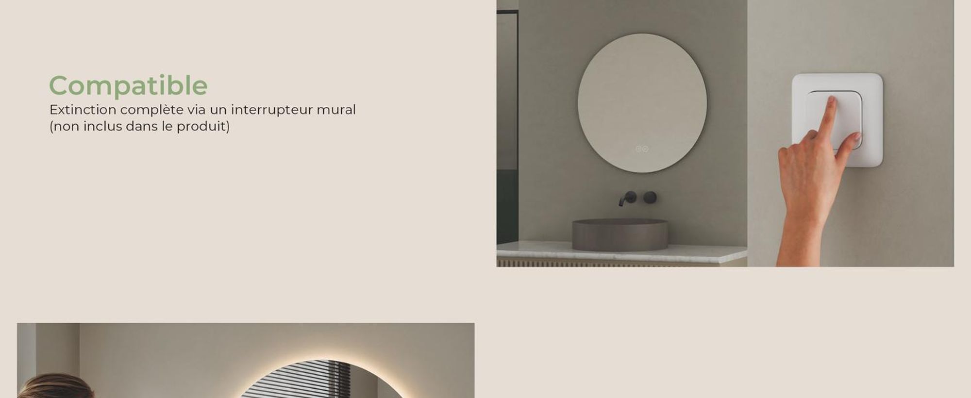 S'AFIELINA miroir de salle de bain LED rond miroir de salle de bain mural avec interrupteur tactile,3 couleurs de lumière 3000/4000/6500K 80 cm