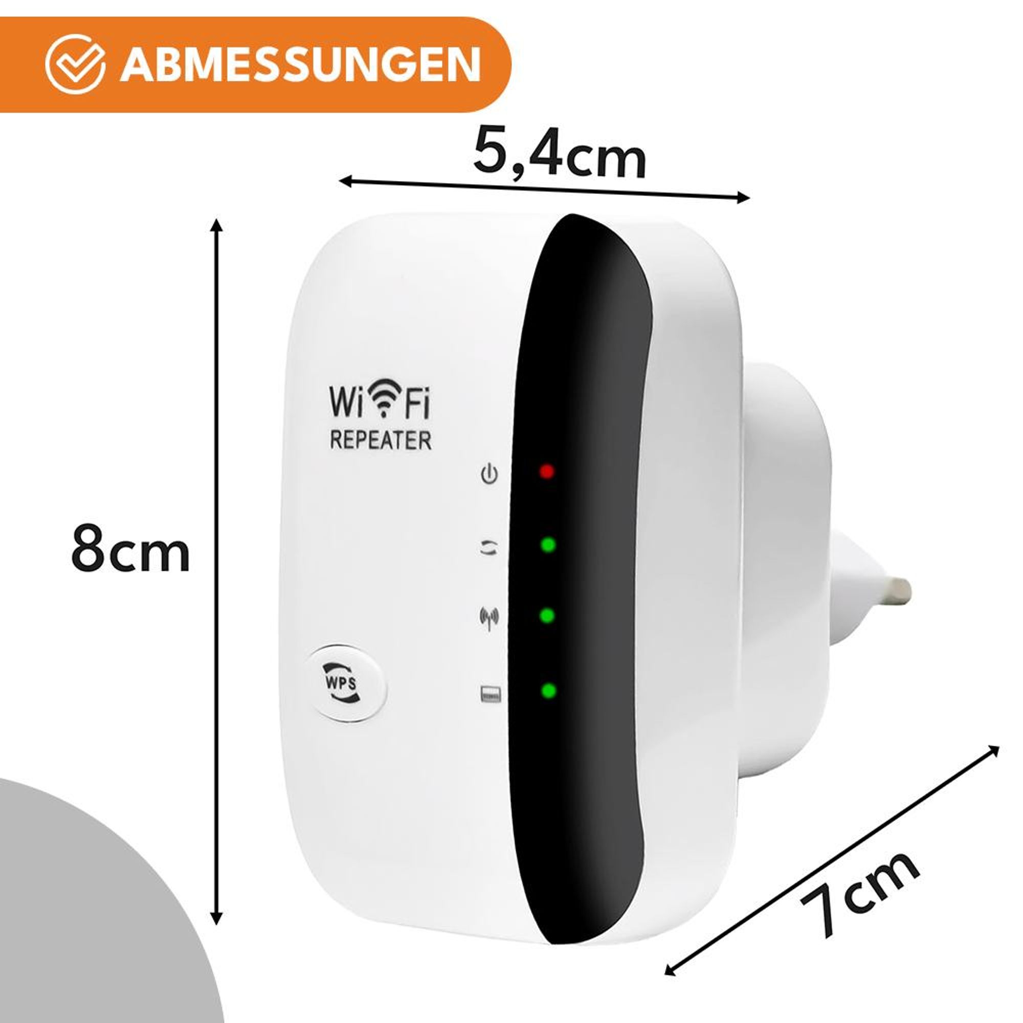 KRUMAD WLAN Repeater Steckdose 2.4 GHz – WiFi Verstärker mit WPS & LAN Port – Kompakter WLAN Extender für Haus & Wohnung, idealer Signalverstärker