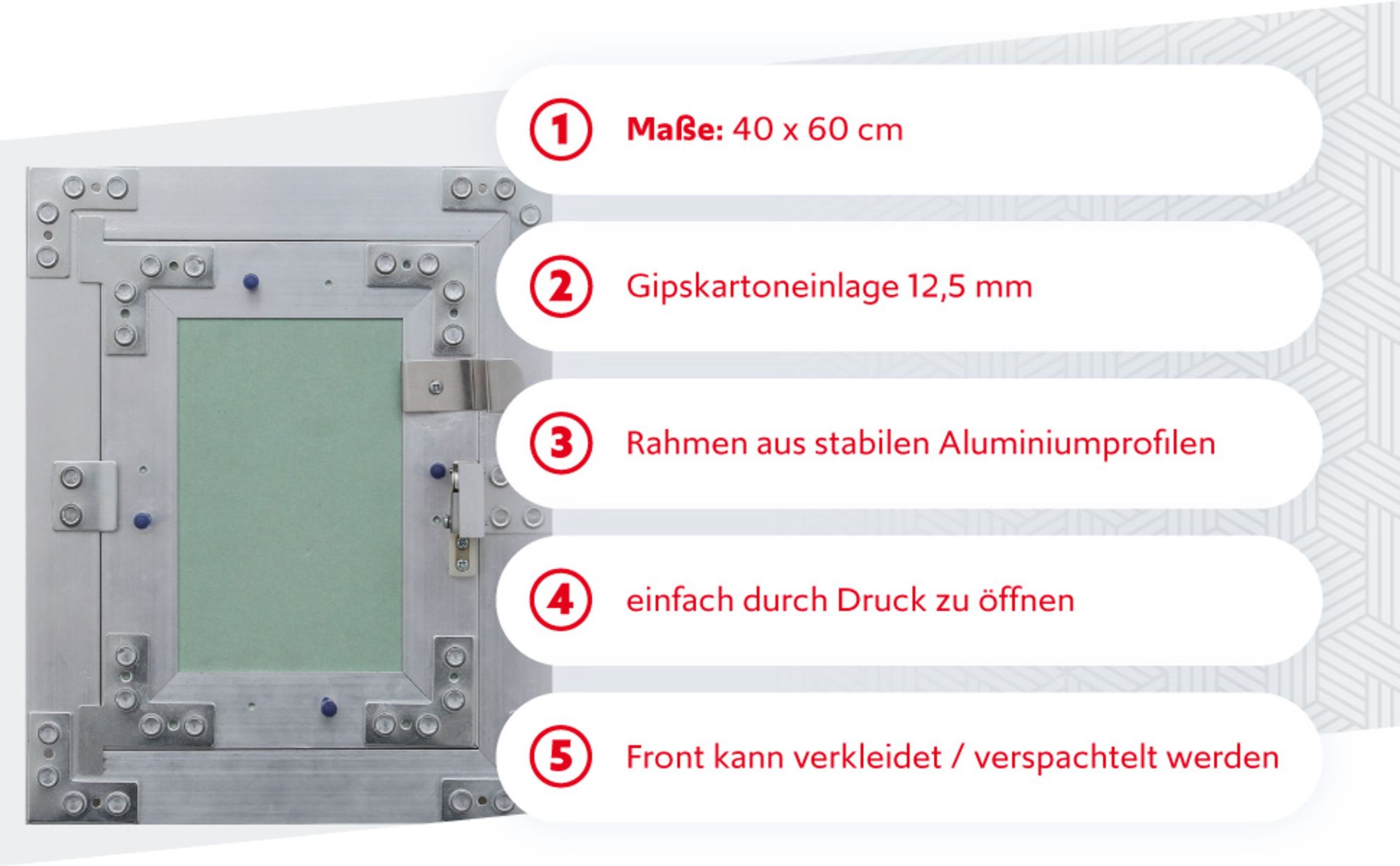 Wiltec Revisionsklappe 40 x 60 cm Revisionstür mit Aluminiumrahmen, Revisionsöffnung mit 12,5 mm Gipskartoneinlage, Revi Klappe für Trockenbau