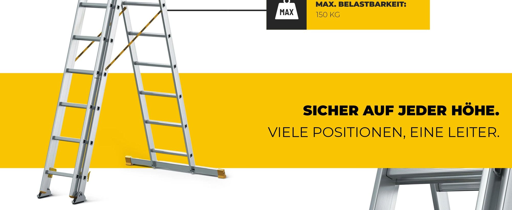 Drabest | Leiter, PRO - 3-teilige Leiter - Mehrzweckleiter 3x9 Stufen - Tragfähigkeit 150kg - Alu Leiter - Trittleitern - Multifunktionsleiter