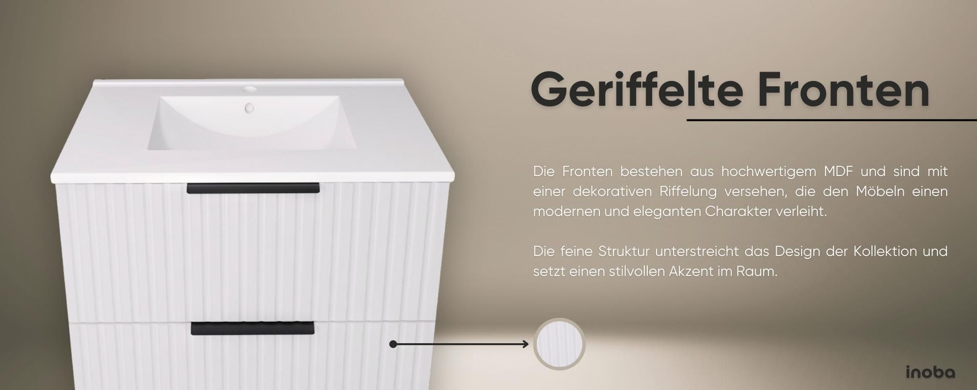 Waschbeckenunterschrank TIBU mit Waschbecken Badezimmer 2 große Schubladen Softclose Badmöbel Kaschmir 80x50x46