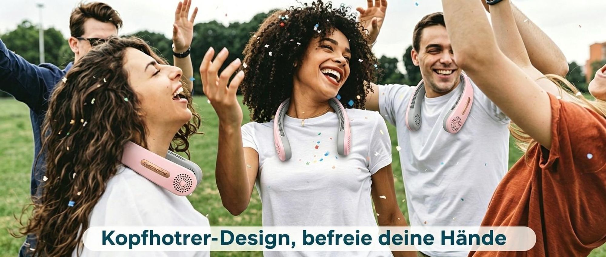 Nackenventilator, Halsventilator, blattlos, leise, USB, 4000mAh, 3 Stufen, 4Turbinen, 360° Luftstrom, für Reisen & Büro(Rosa)