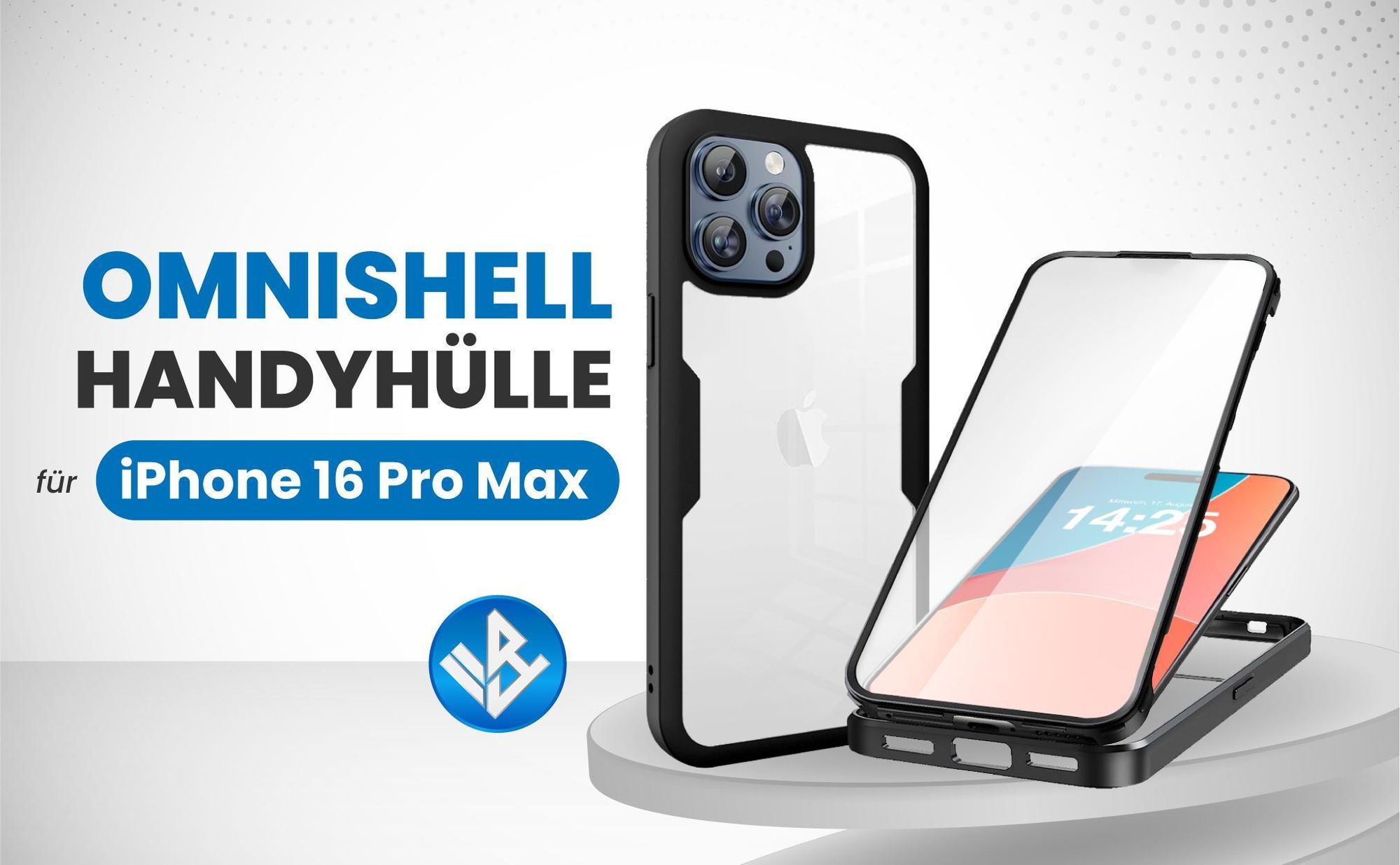 Schwarze 360 Grad Hülle für Apple iPhone 16 Pro Max mit Kameraschutz