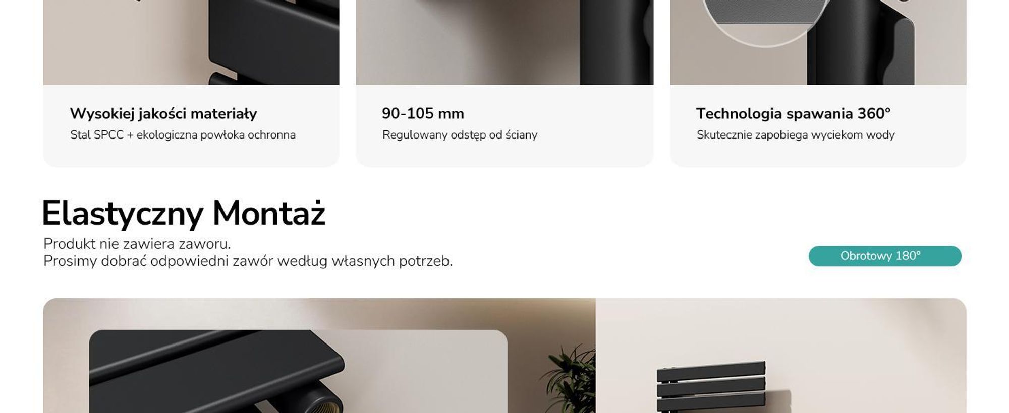 EMKE Grzejnik łazienkowy Płaski 132x60 cm Czarny Podgrzewacz do ręczników Suszarka do ręczników Panelowy wieszak na ręczniki Podłączenie boczne 798W bez elementu grzejnego