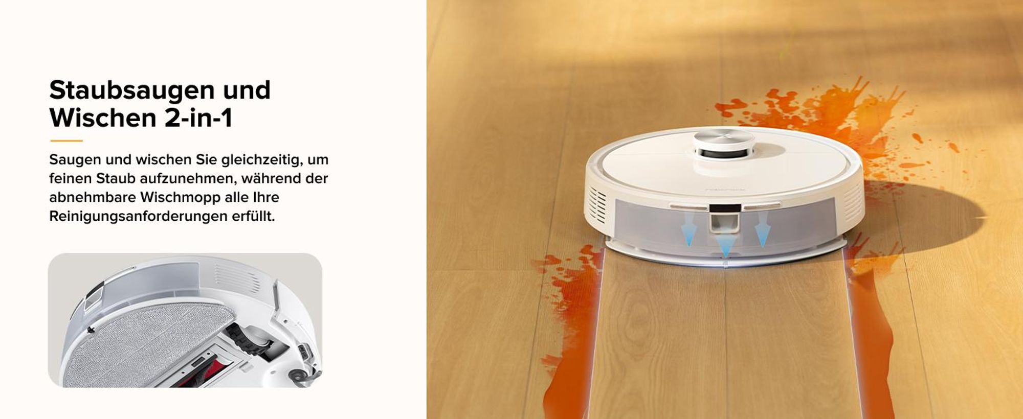 Roborock Q7 M5 Saugroboter mit Wischfunktion, 10.000Pa(Upgrade von Q5 PRO), Dual Anti-Tangle-System, Staubsauger Roboter für Teppich, Tierhaare (Weiß)