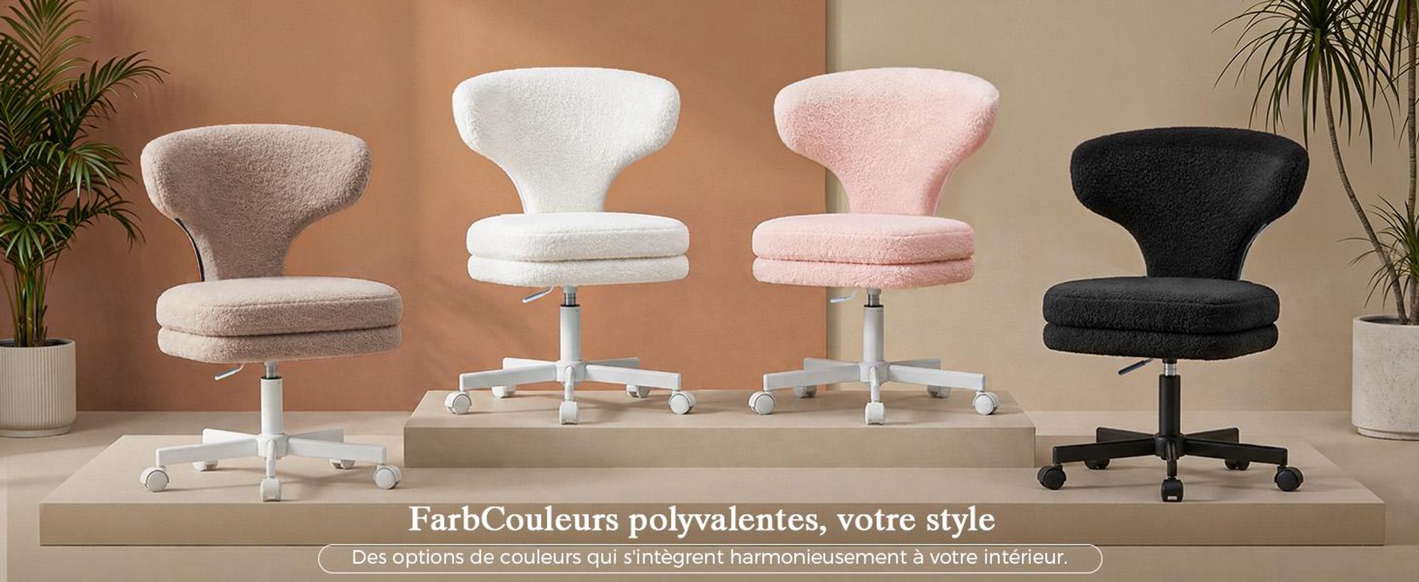Chaise de maquillage COMHOMA avec roulettes, chaise de maquillage avec dossier enveloppant, fauteuil pivotant à hauteur réglable, jolie chaise de bureau pour chambre, pour la maison
