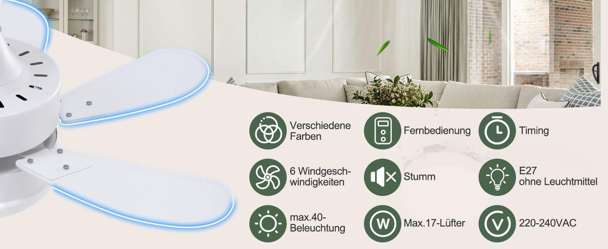 ZMH ventilateur de plafond blanc avec éclairage et télécommande silencieux 6 pales Ø75 cm minuterie pour salon chambre cuisine salle à manger