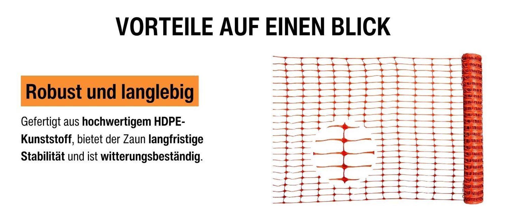 horizont Kunststoffzaun 50 m x 1 m - rot – Absperrzaun aus HDPE, flexibel für Garten, Camping und Baustellen
