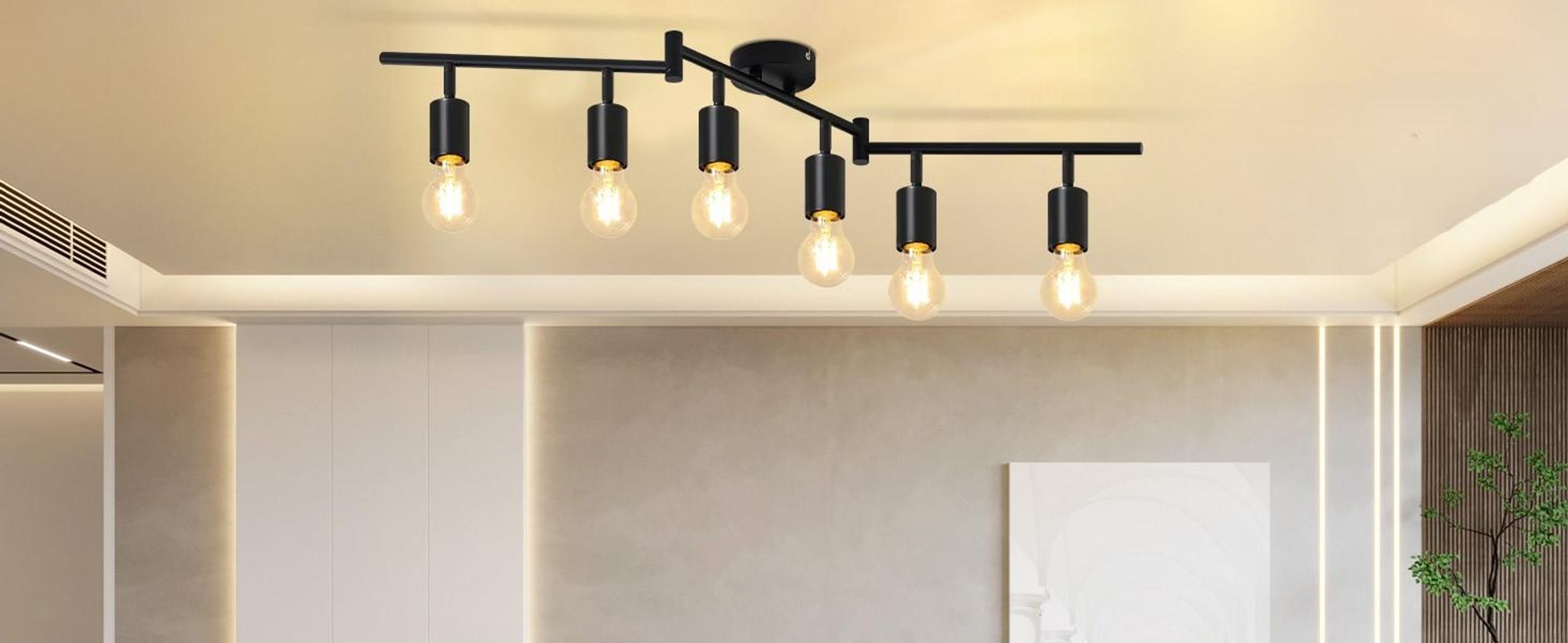 ZMH reflektor sufitowy 6 płomieni czarny E27 lampa sufitowa vintage obrotowy reflektor do kuchni korytarz salon sypialnia