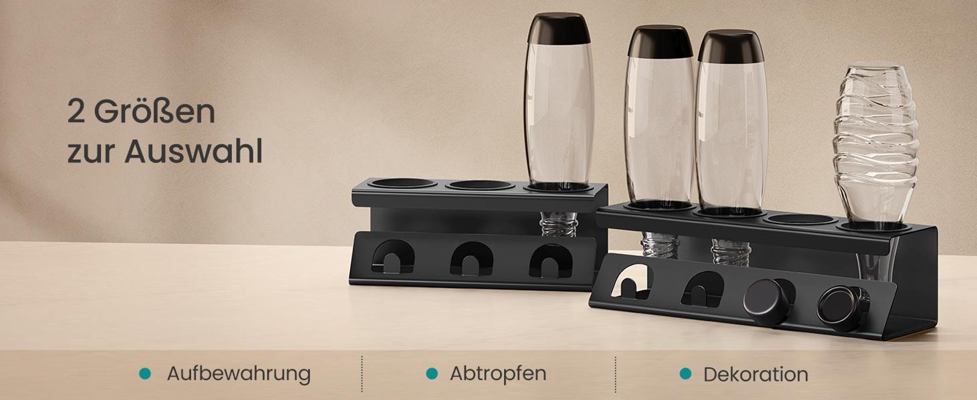 SONGMICS Flaschenhalter, für 4 Flaschen, Abtropfgestell flaschen, Stahl, schwarz