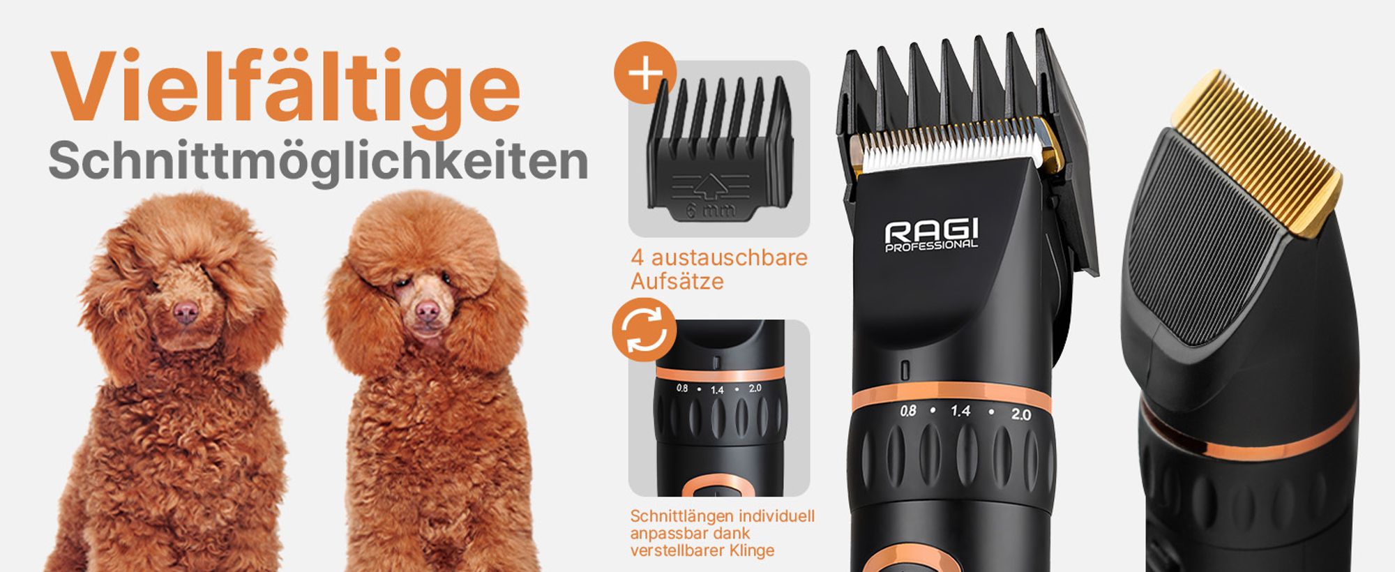 RAGI Leise Hundeschermaschine, Profi Schermaschine für Hund Katze, Kabellose Tierhaarschneidemaschine Elektrische Hundetrimmer, Haarschneidemaschine