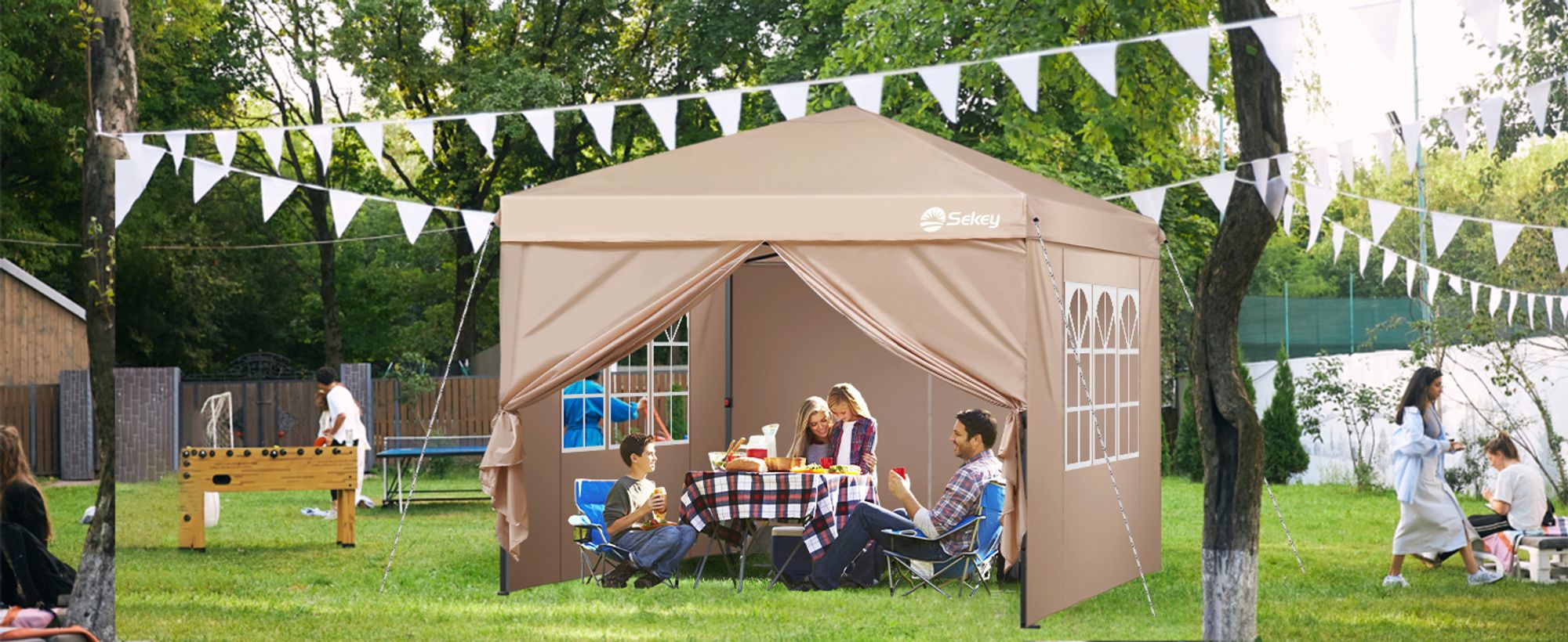 Sekey Faltpavillon 3x3 mit 4 Seitenwänden und mit 4 Sandsäcke, Wasserdicht Pop Up Pavillon für Camping, Festival, Events, Picknicks, Taupe